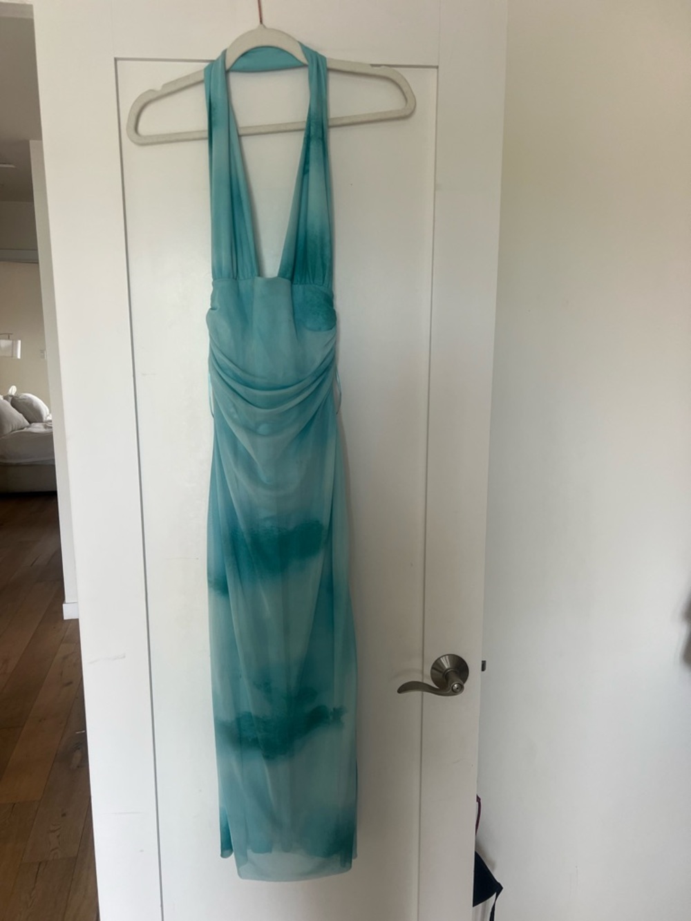 Zara Mint Aqua Sheer Halter Dress
